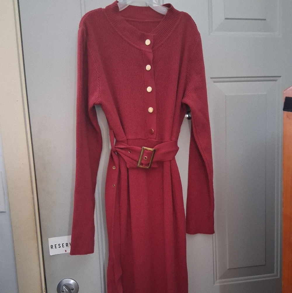 SUPER SOFT, Sexy & COZY Strawberry Knit Button-Up Belted Dress 20$